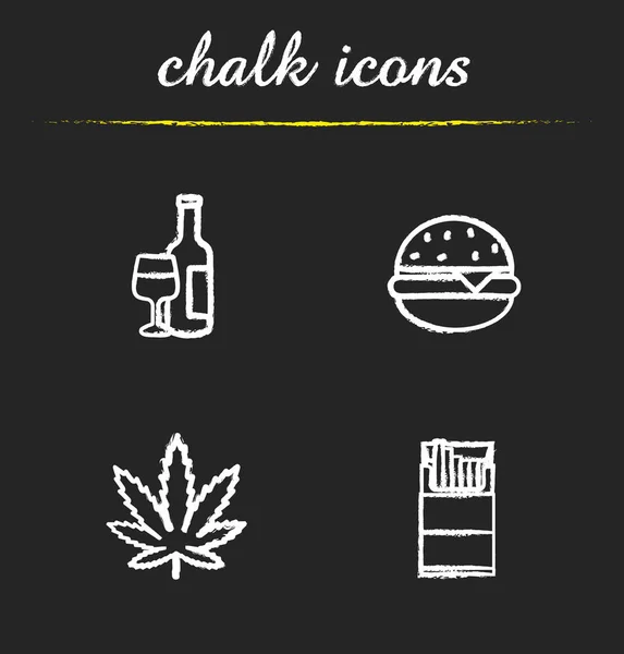 Malos hábitos tiza iconos conjunto — Vector de stock