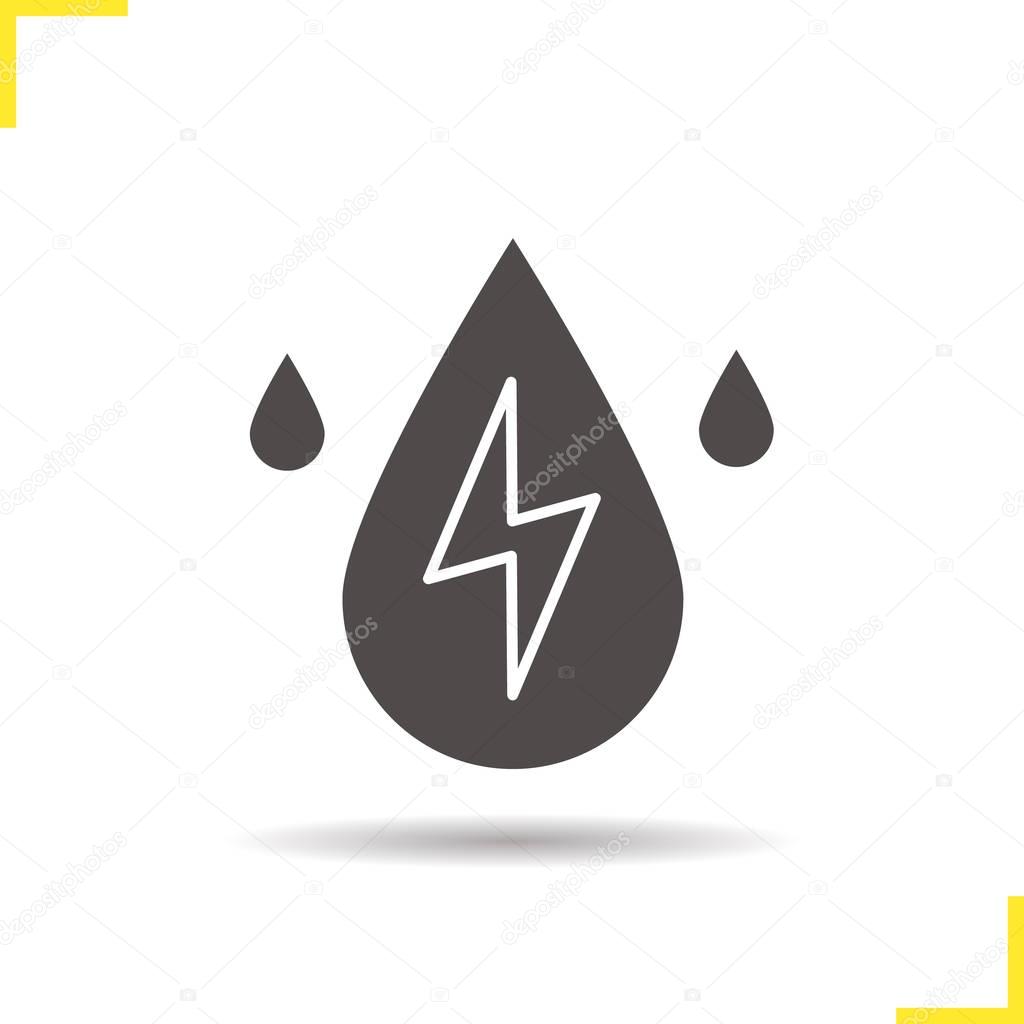 Water energy icon. Drop shadow silhouette symbol. Hydroelectric station. Negative space. Vector illustration