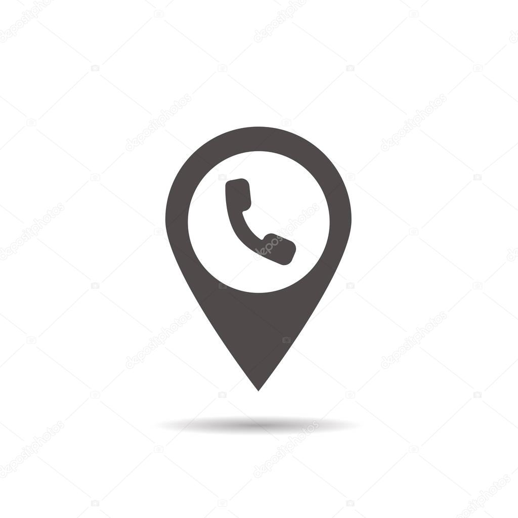 Public telephone location icon. Drop shadow map pointer silhouette symbol. Phone pinpoint. Vector illustration