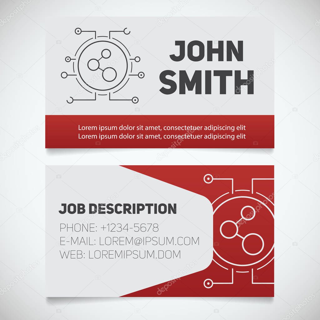 Business card print templates with connection logos. Easy edit. Lan admin. Network manager. Stationery design concepts. Vector illustration