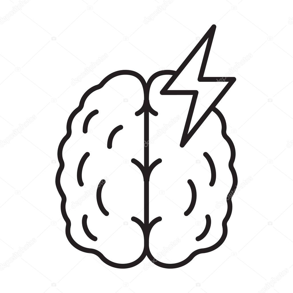 Stroke linear icon. Thin line illustration. Human brain with lightning. Cerebral hemorrhage contour symbol. Vector illustration