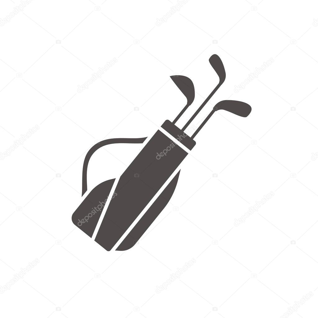 Golf bag with clubs icon. Silhouette symbol. Negative space. Vector illustration