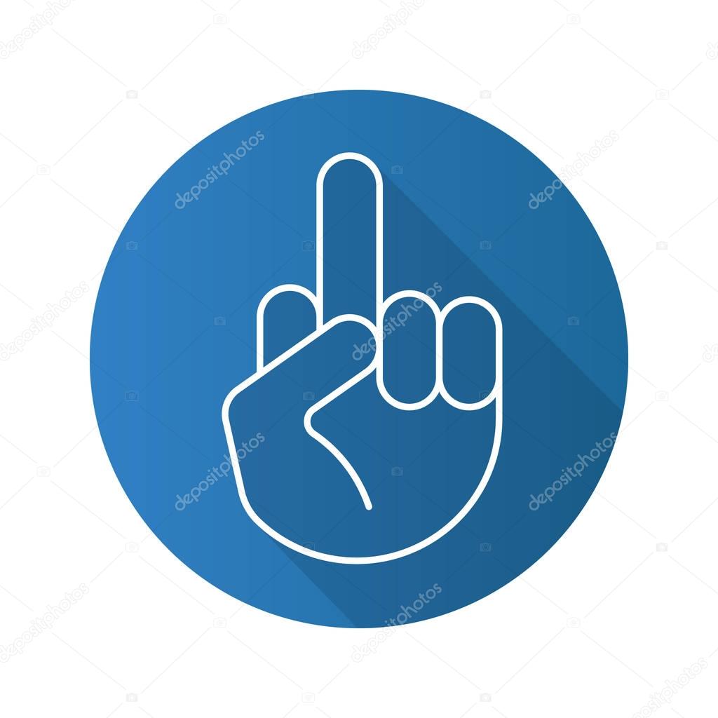Middle finger up. Flat linear long shadow icon. Flipping hand gesture. Vector illustration
