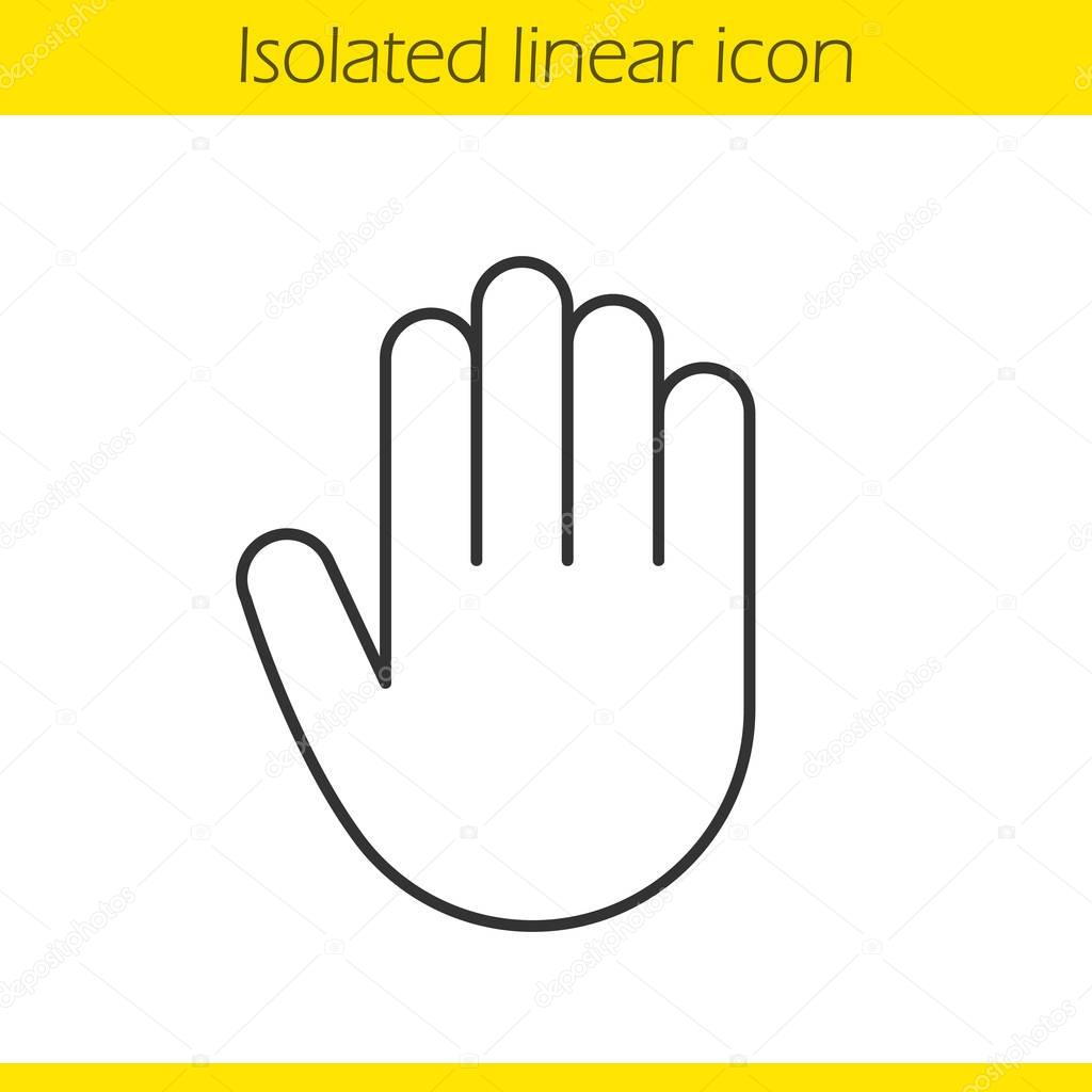 Palm linear icon. Hand thin line illustration. Stop, greeting and high five gesture contour symbol. Vector illustration