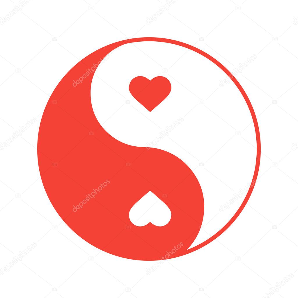 Yin Yang with hearts color icon. Isolated vector illustration