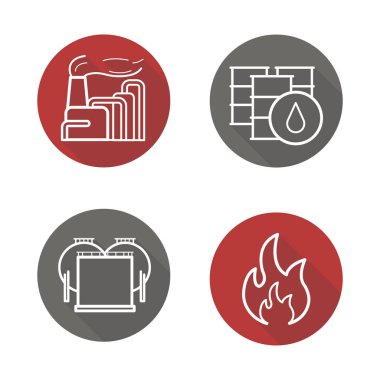Petrol sanayi düz Icons set