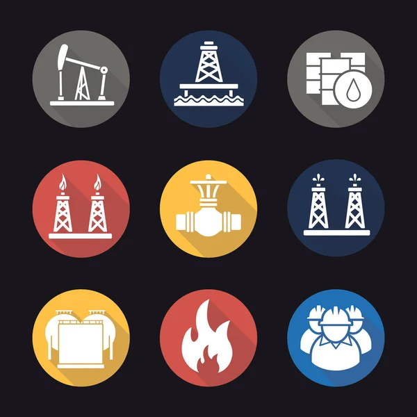 Conjunto de iconos planos de la industria petrolera — Vector de stock