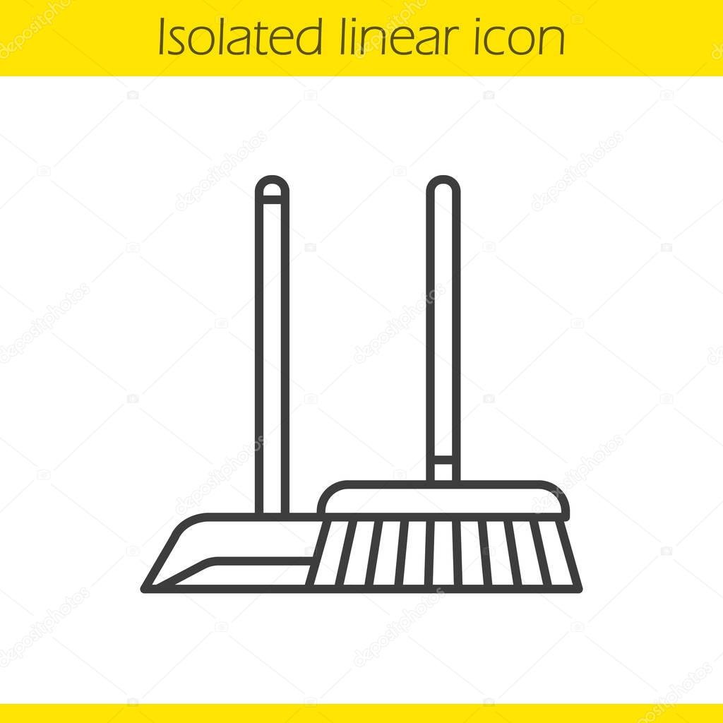 Cleaning service linear icon. Thin line illustration. Mop and dustpan contour symbol. Vector illustration