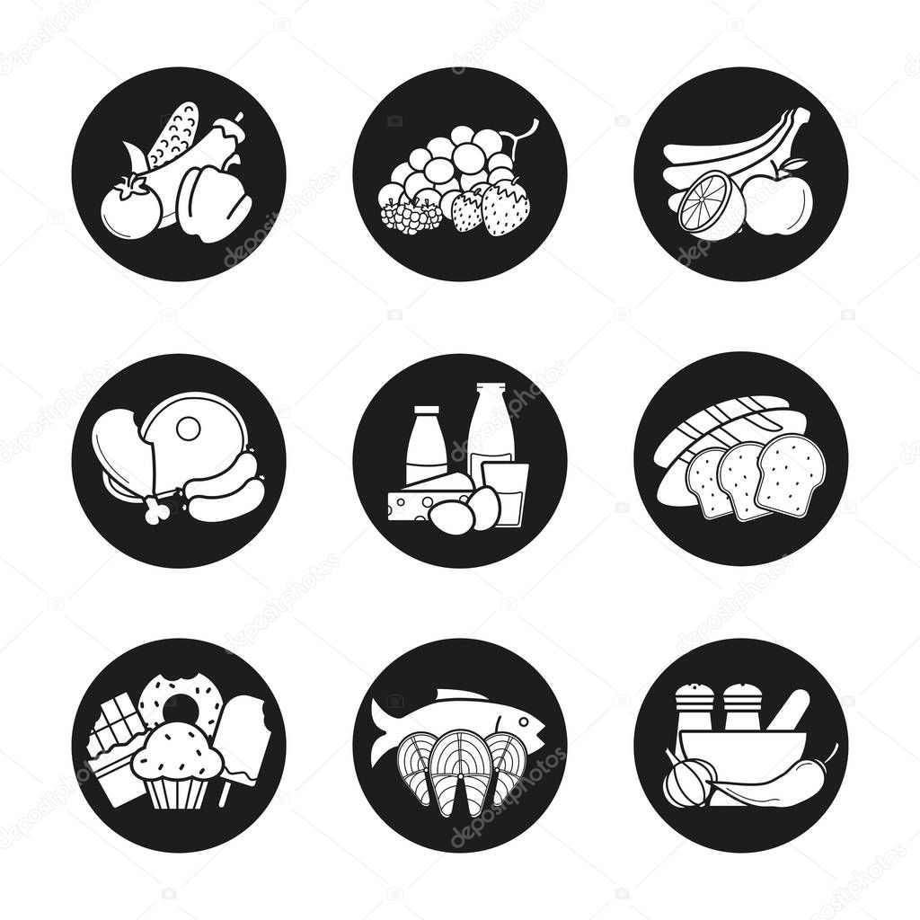 Grocery store product categories icons