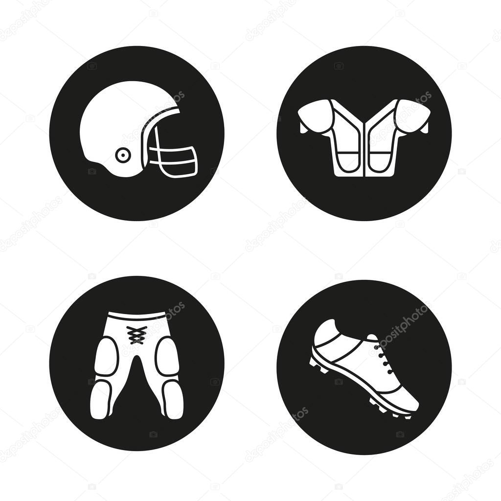 American football player's uniform icons set