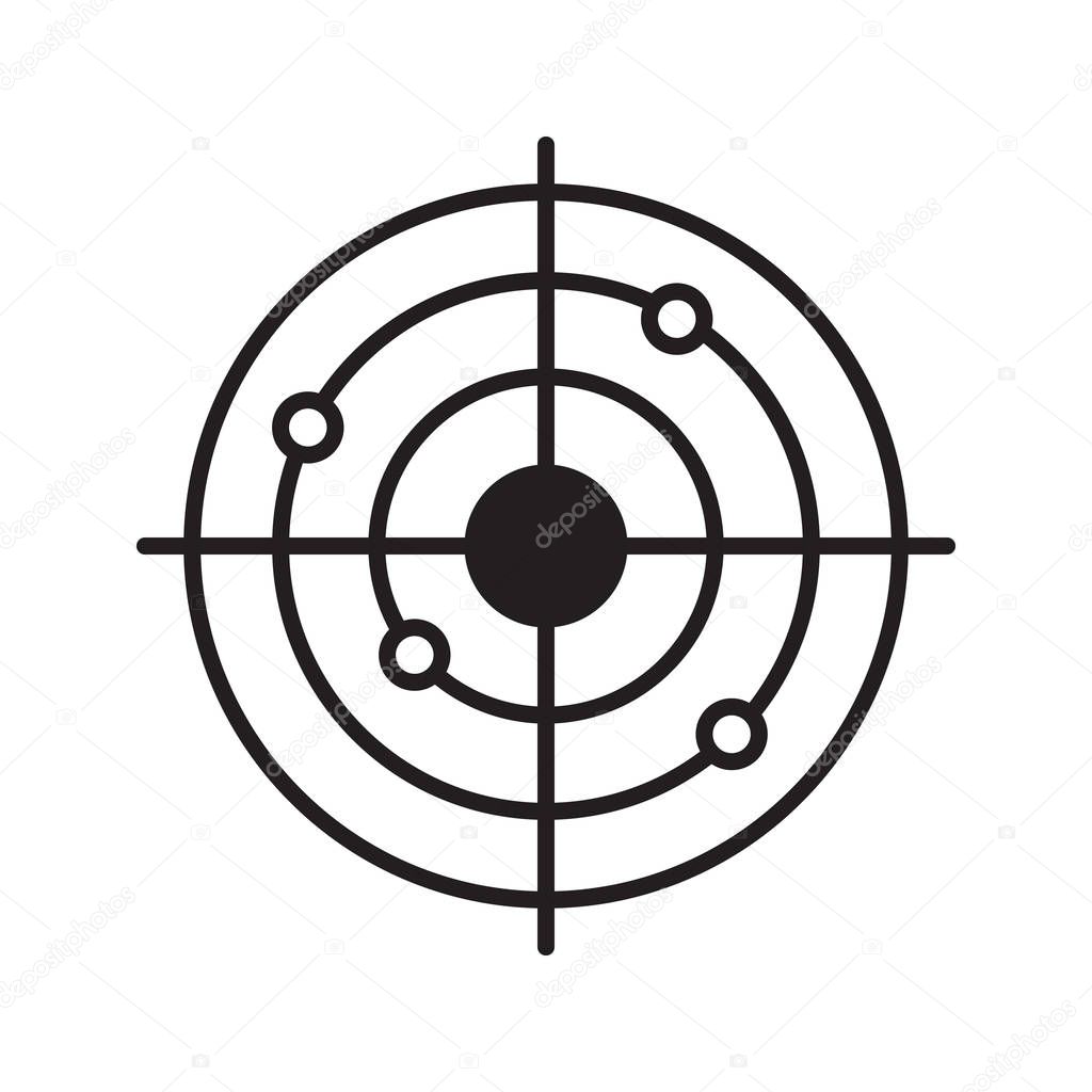 Shooting range linear icon. Radar thin line illustration. Gun target with bullet holes contour symbol. Vector illustration