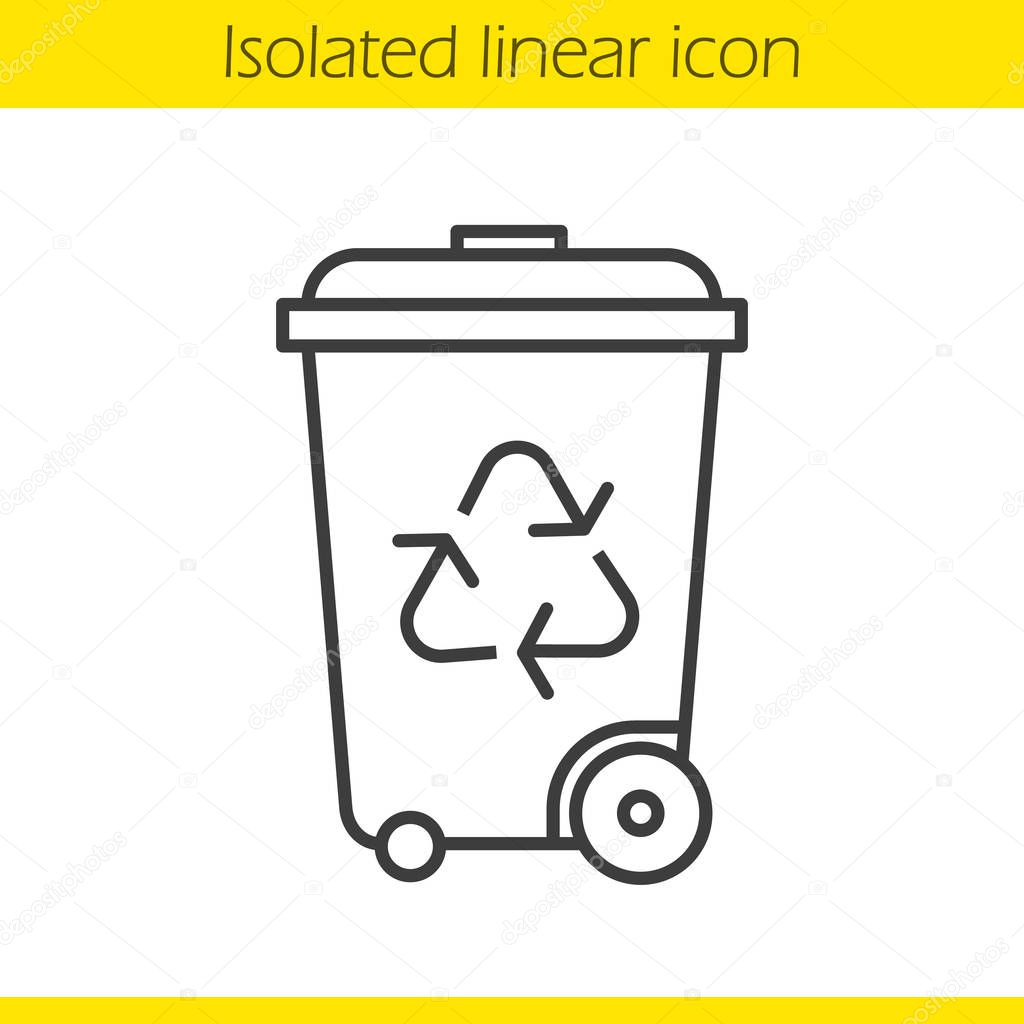 Recycle bin linear icon. Wastebasket thin line illustration. Dustbin on wheels contour symbol. Vector illustration