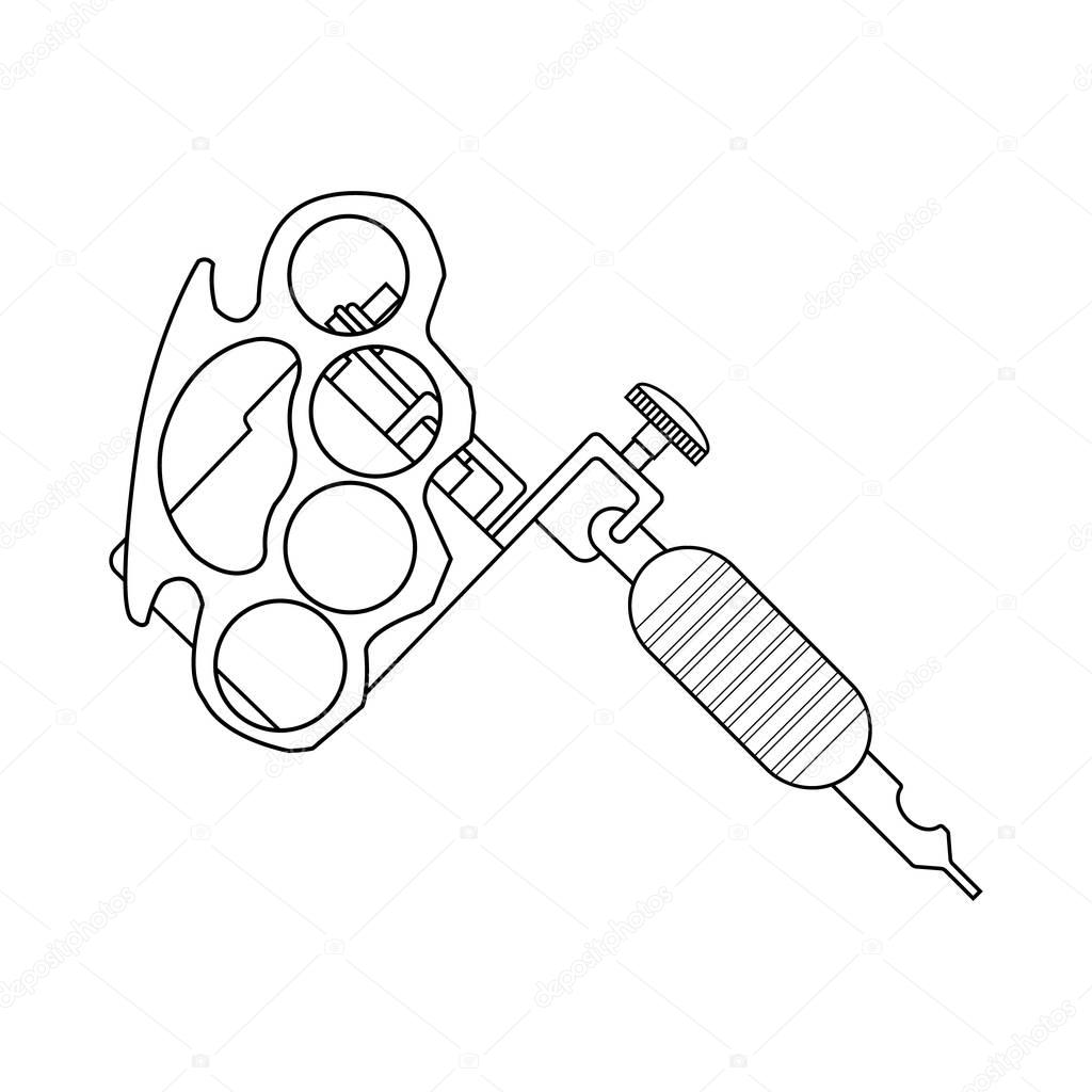 Tattoo machine linear drawing. Thin line illustration. Tattoo gun contour symbol. Vector  illustration