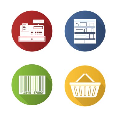 Süpermarket düz Icons set