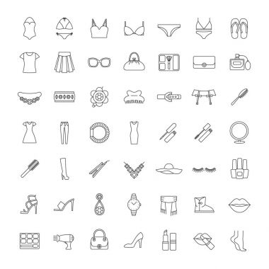 Kadın aksesuarları doğrusal Icons set