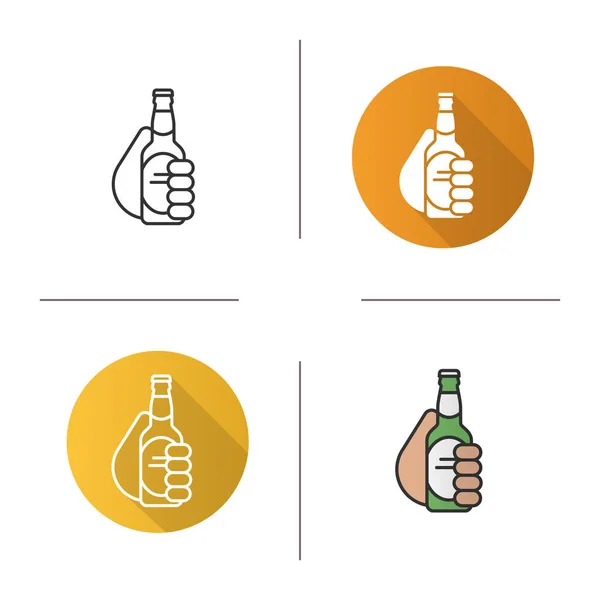 Mão com ícones de garrafa de cerveja —  Vetores de Stock