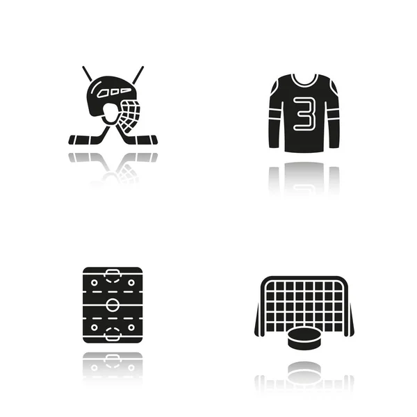 Juego de iconos de hockey negro — Vector de stock