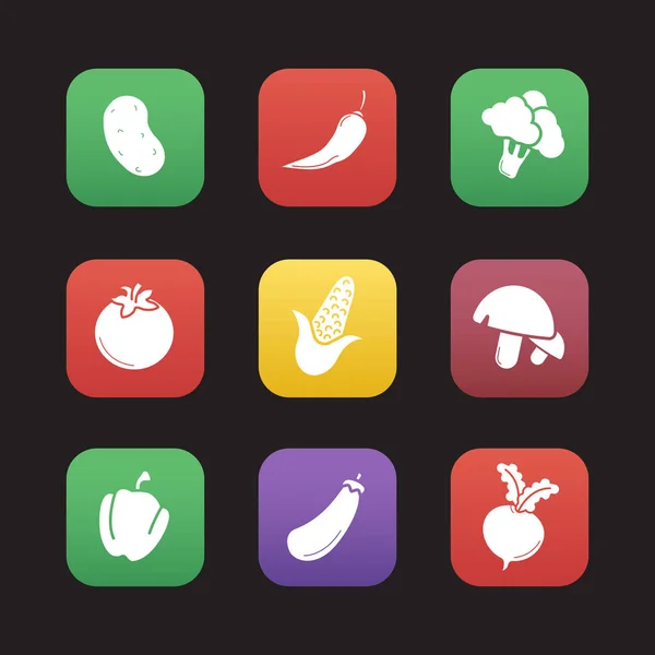 Conjunto de iconos de diseño plano de verduras — Vector de stock