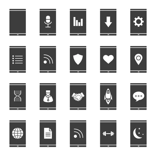 Smartphone apps glyph-set met pictogrammen — Stockvector