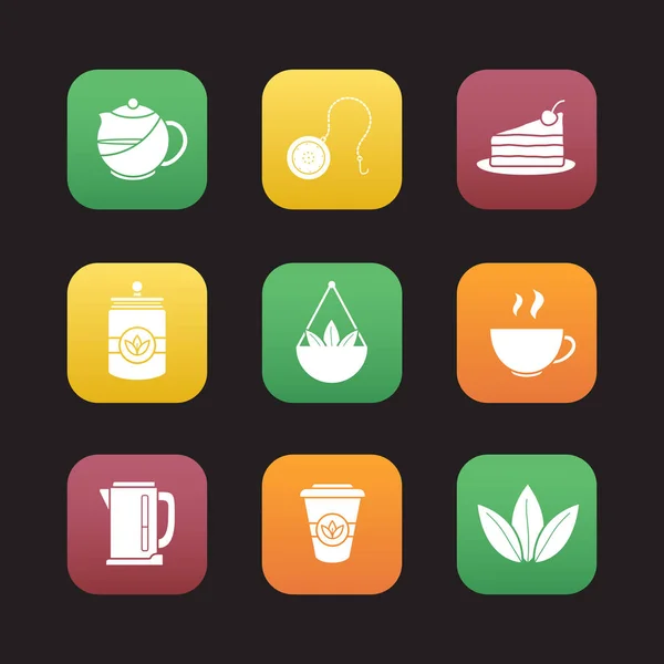 Set de iconos de diseño plano de té — Vector de stock