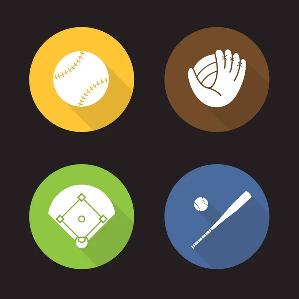 Baseball flache Symbole gesetzt — Stockvektor