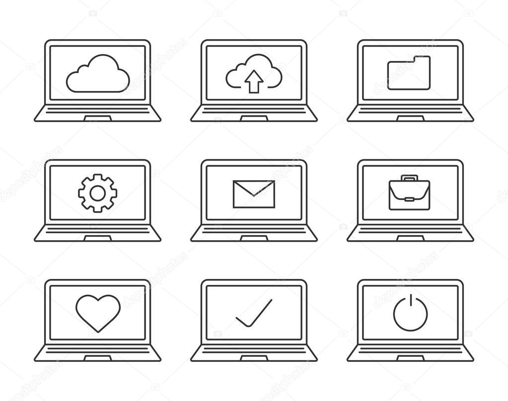 Laptops linear icons set
