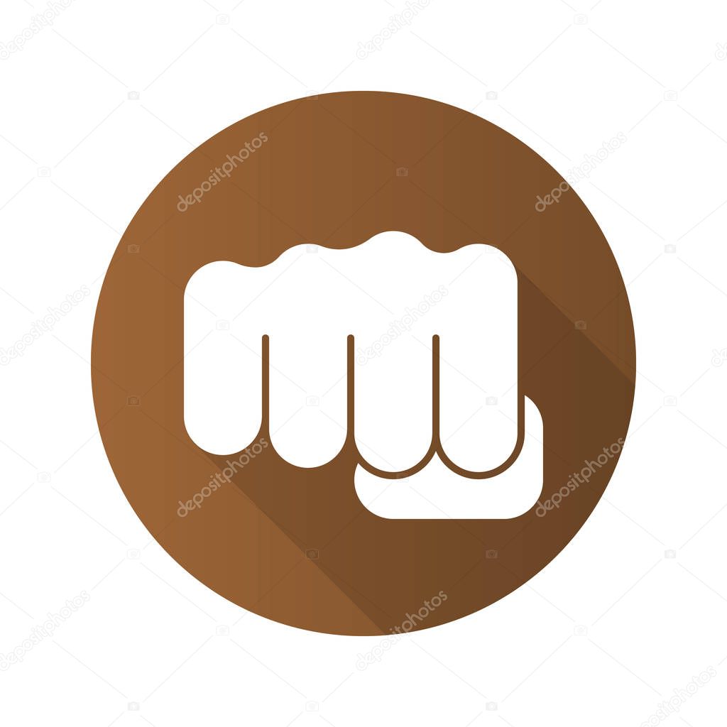 Punch flat design long shadow icon. Squeezed fist. Vector silhouette symbol