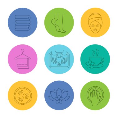 Spa salonu doğrusal Icons set