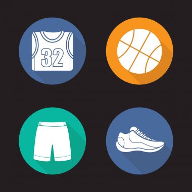 Basketbol düz Icons set