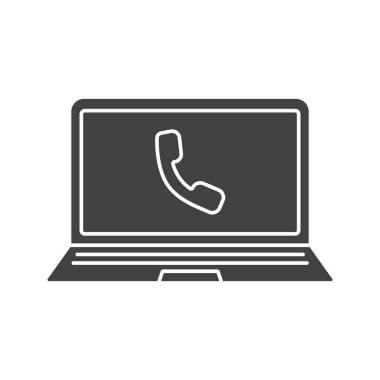 Dizüstü bilgisayar telefon görüşmesi glif simgesi
