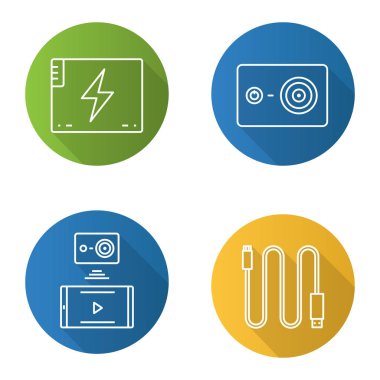 Eylem kamera düz simgeler kümesi