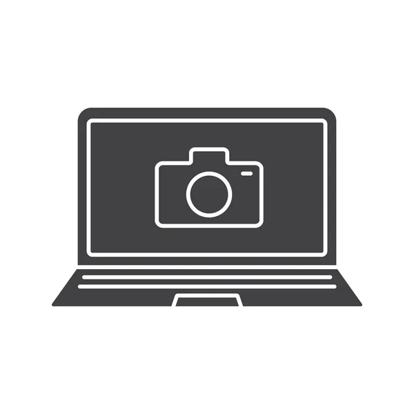 Laptop photocamera glyph icon — Stock Vector