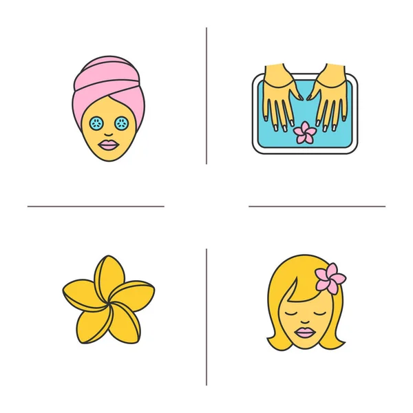 Salón de spa iconos de color conjunto — Vector de stock