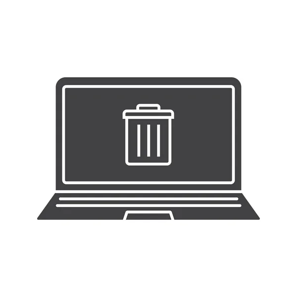 Laptop trash glyph icon — Stock Vector