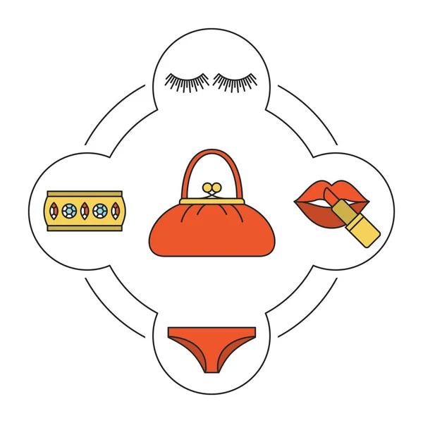 Frauen Accessoires Farb-Symbole Set — Stockvektor