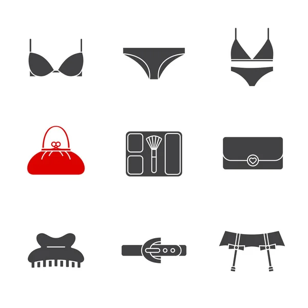 Frauen Accessoires Glyphen Ikonen Set — Stockvektor