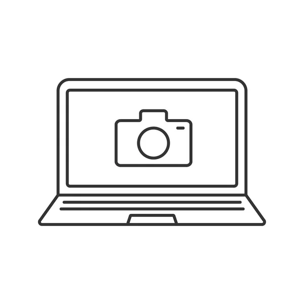 Laptop photocamera linear icon — Stock Vector