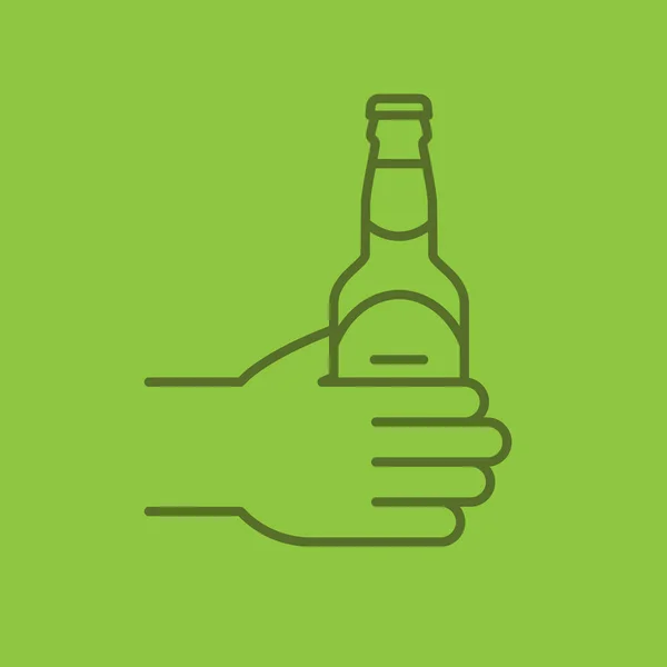 Mão com ícone de garrafa de cerveja — Vetor de Stock