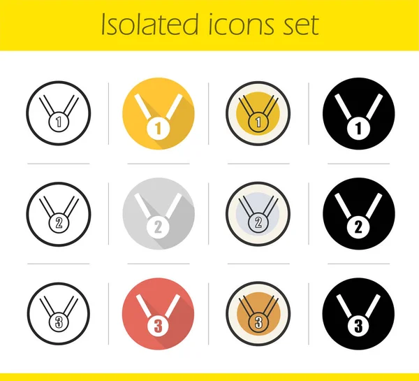 Sport medaljer ikoner set — Stock vektor