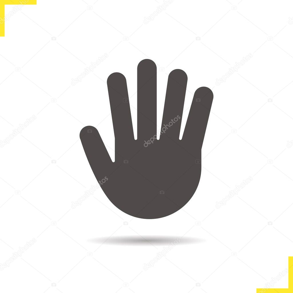 Palm flat icon. Stop, greeting and high five hand gesture. Vector silhouette symbol