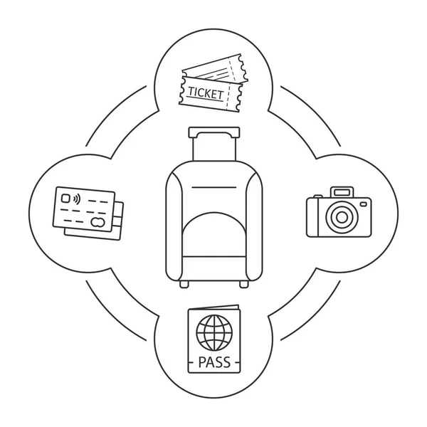 Traveler's suitcase contents icons — Stock Vector