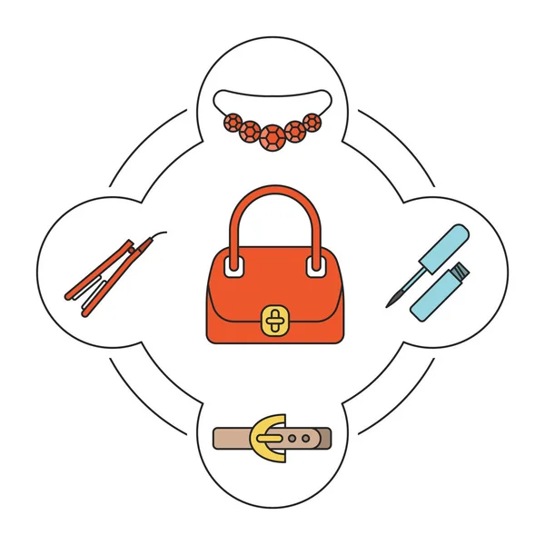 Donna borsetta contenuto icone — Vettoriale Stock