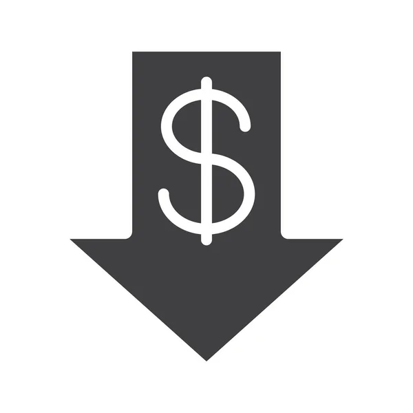Taux de dollar chute icône de glyphe — Image vectorielle