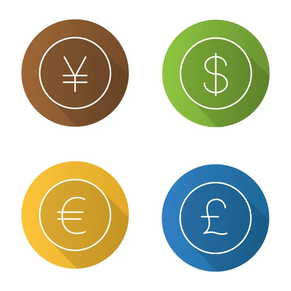 Monete nazionali set di icone piatte — Vettoriale Stock