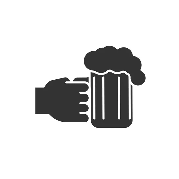 Mano sosteniendo icono de vidrio cerveza — Archivo Imágenes Vectoriales