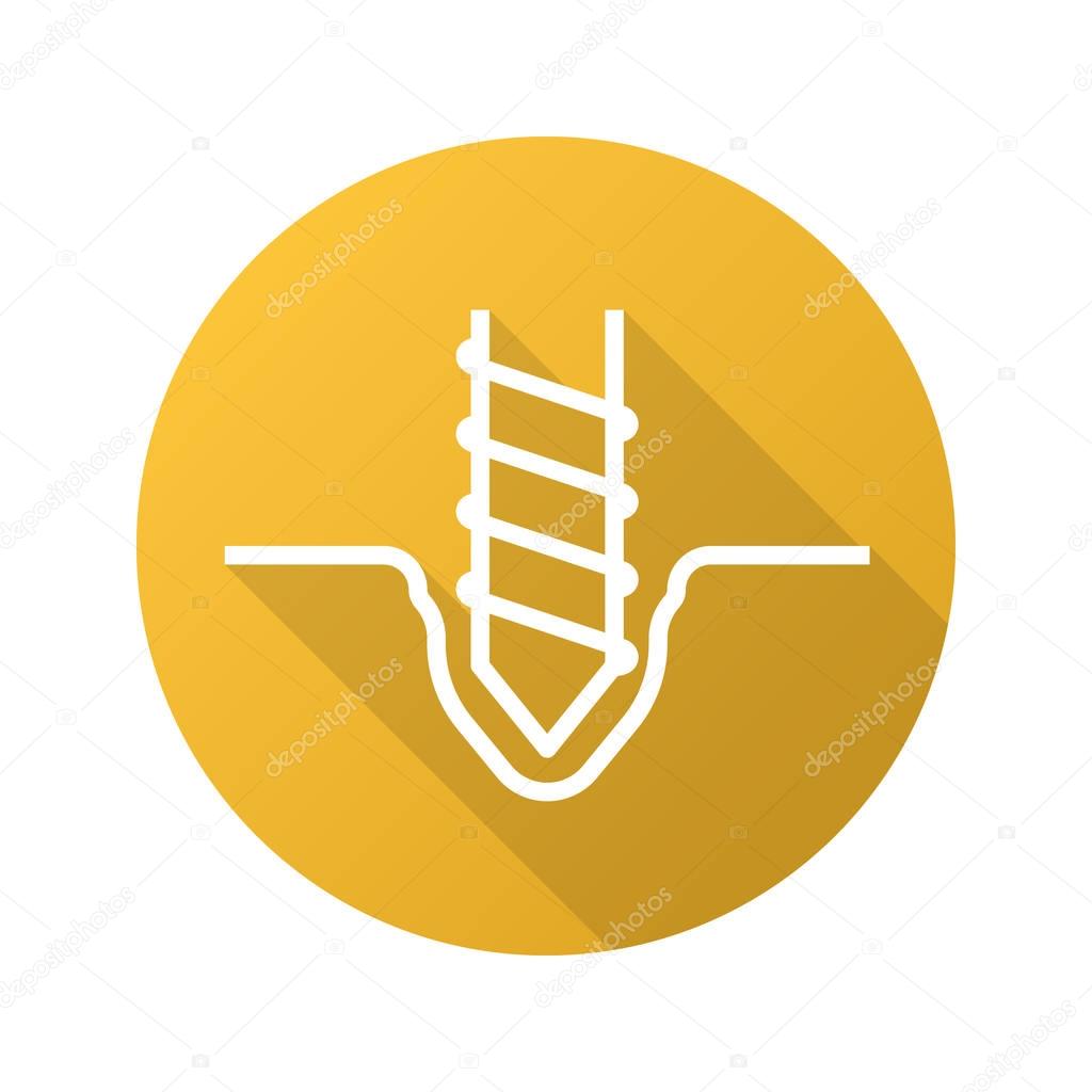 Drilling flat linear long shadow icon. Rotating mining drill bit. Vector outline symbol