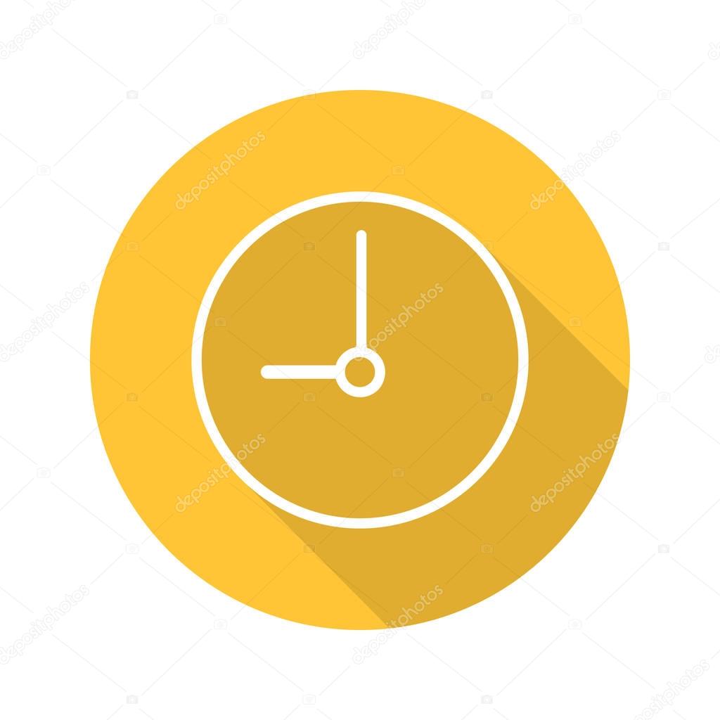 Clock flat linear long shadow icon. Time. Vector line symbol