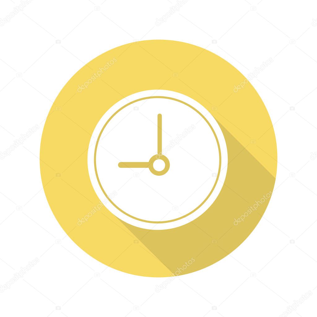 Clock flat design long shadow glyph icon. Time. Vector silhouette illustration