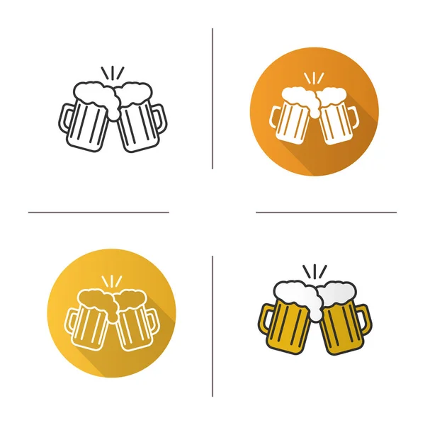 Brindar copos de cerveja ícones —  Vetores de Stock