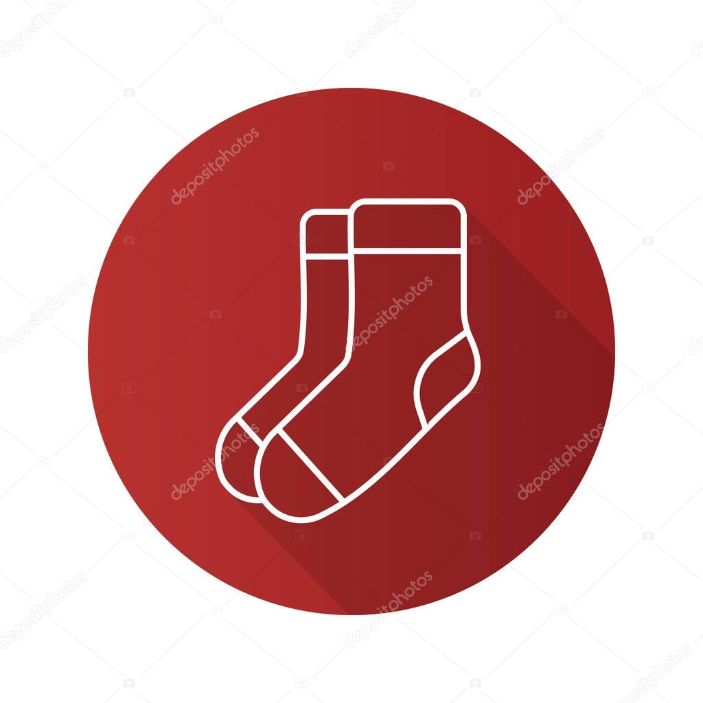 Warm socks flat linear long shadow icon. Vector outline symbol